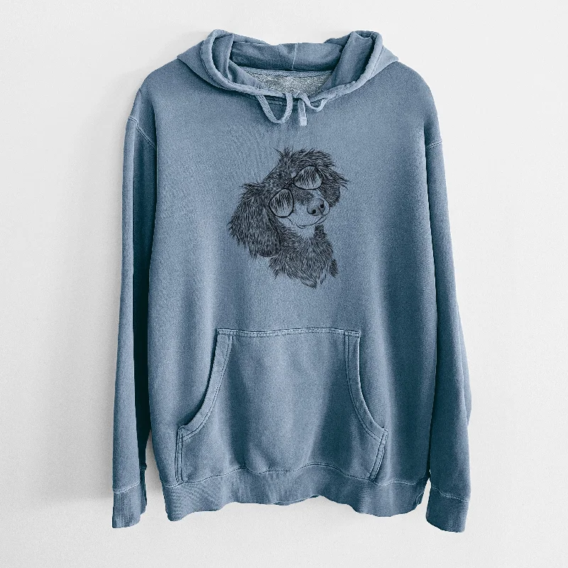 Aviator Bailey the Long Haired Dachshund - Unisex Pigment Dyed Hoodie Hoodie with Hem Contrast Bold Stylish