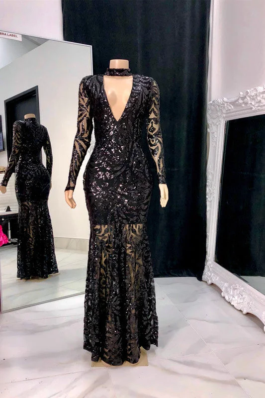 Elegant Long Sleeves V-neck Mermaid Prom Dress With Applique