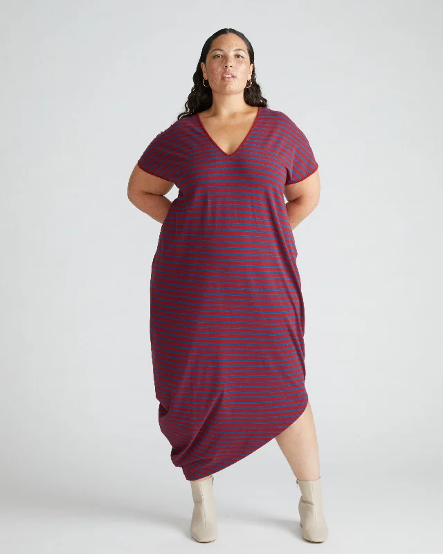 Iconic Geneva V-Neck Dress - Rhubarb/Glassy Blue Stripe