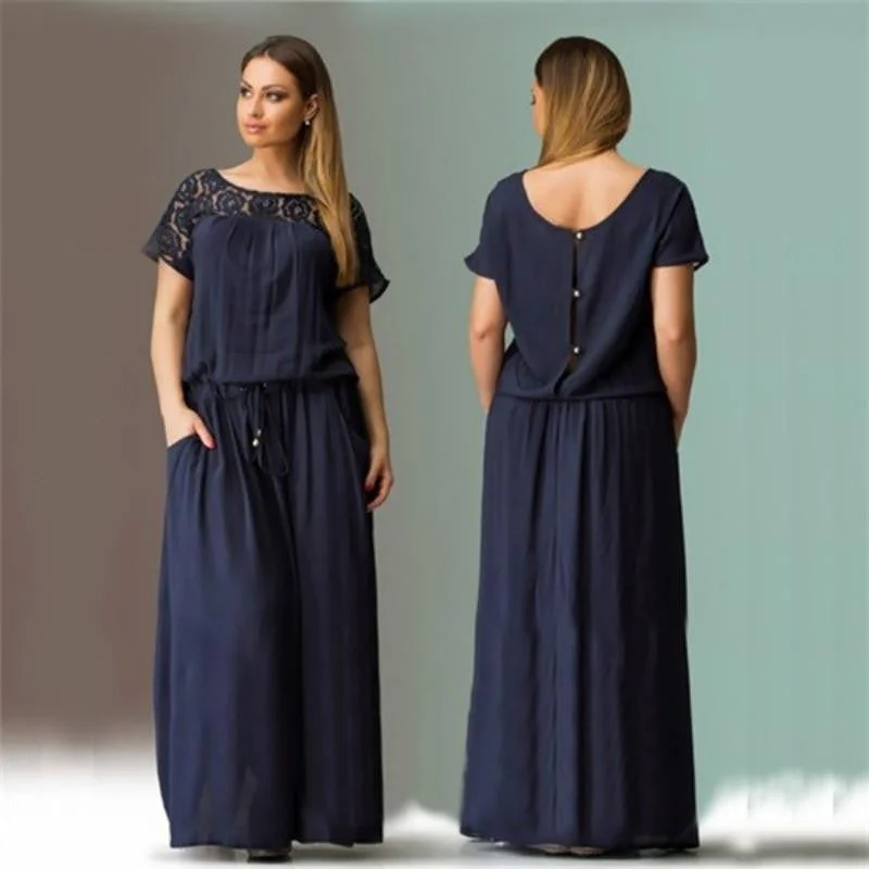WJ Short Sleeve Lace Summer Dress Big Sizes Women Summer Plus Size Long Dress Maxi Party Dress Vintage Vestidos L-6XL Mermaid Tail Wedding