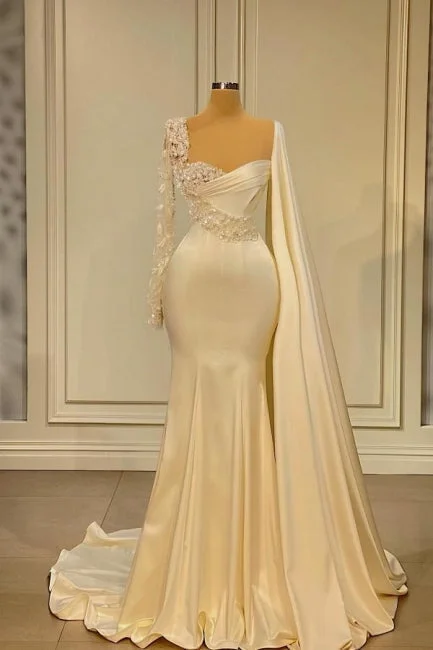 Suzhoufashion Gorgeous White Sweetheart Beading Mermaid Prom Dresses With Long Sleeves