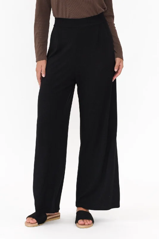 Joplin Black Bamboo Wide Leg Pants Trendy Palazzo Pants