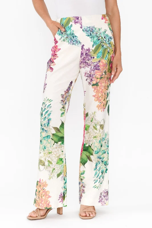 Bahia Wisteria Alba Linen Blend Pants Wide-Legged Palazzos
