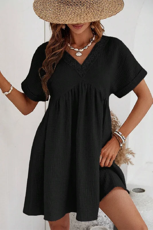 Black Boho Embroidered V Neck Dress Tunics Trousers formal