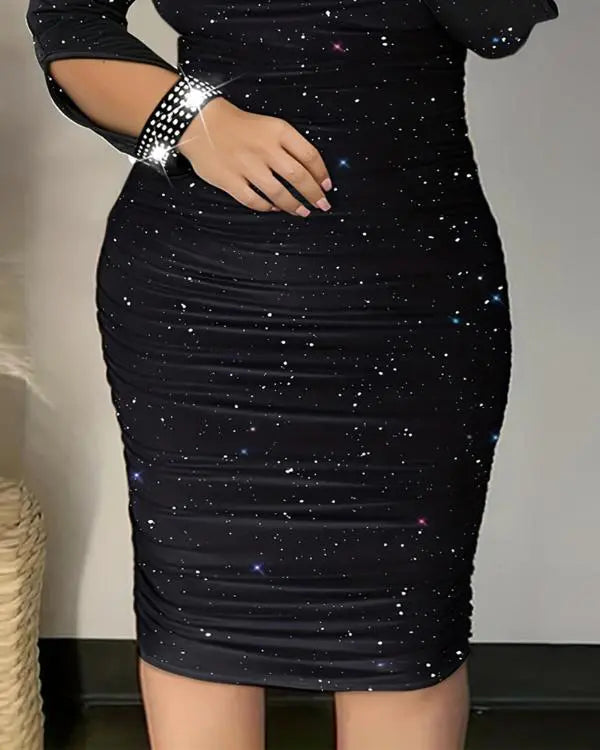Plus Size Rhinestone Cold Shoulder Party Dress Tunics Brand named