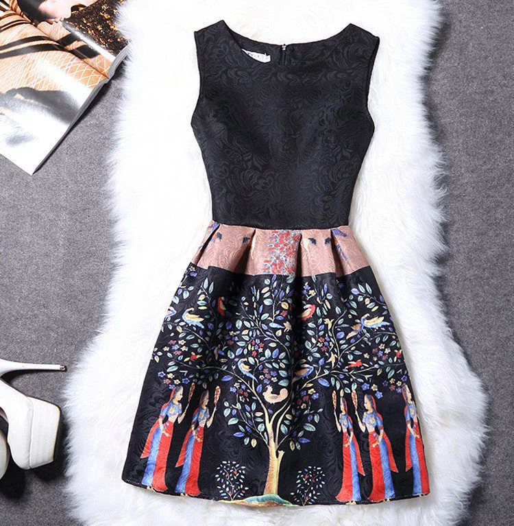 women vintage sexy casual fashion summer slim dress print floral sleeveless plus size festa party dresses vestidos Tunics Hiking breathable