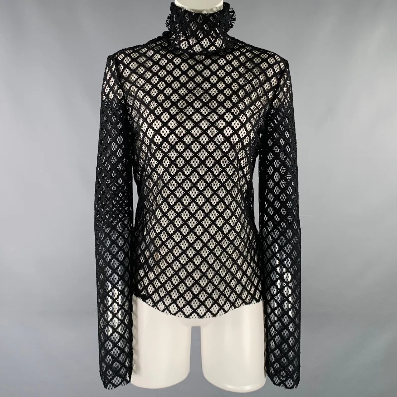 PHILOSOPHY di LORENZO SERAFINI Size 8 Black Polyester Mesh Pullover Gathered Sleeve Pullover