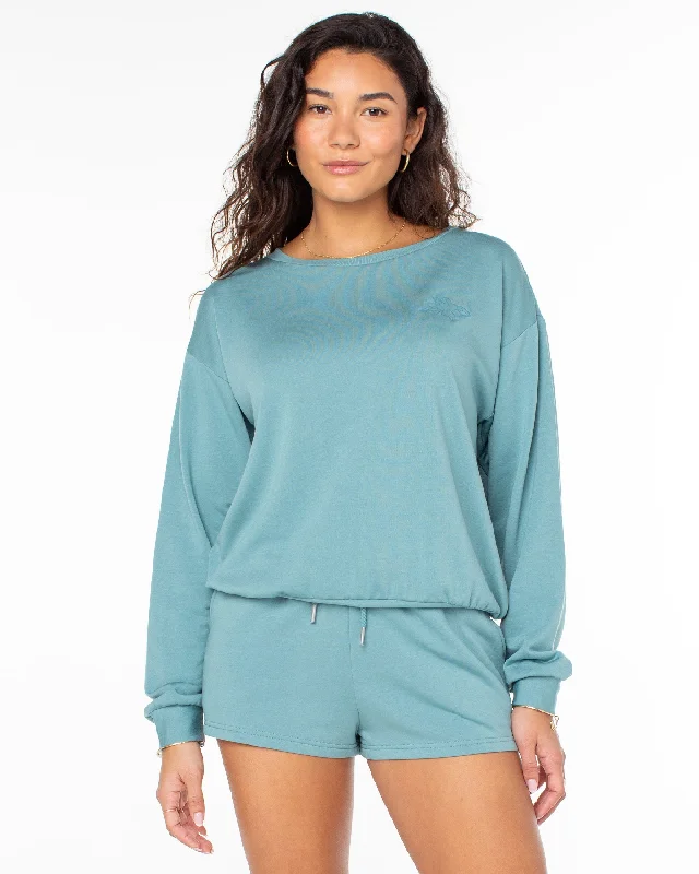 Surfing By Moonlight Pullover Sweatshirt - Mineral Blue Short Puff Sleeve