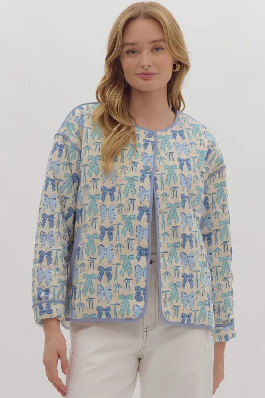 Bow Jacket Blue Multi Wool Jacket Cashmere Jacket Tweed Jacket