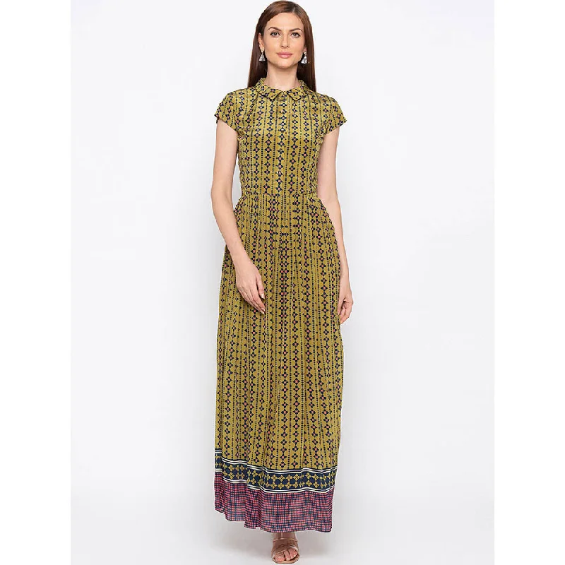 Soup by Sougat Paul Mustard Printed Maxi Dress With Jacket (Set of 2) Fitted Jacket Loose Jacket Oversized Jacket