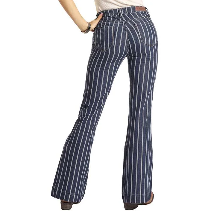 Rock & Roll Denim Women's High Rise Striped Trouser Trousers Chinos Classic