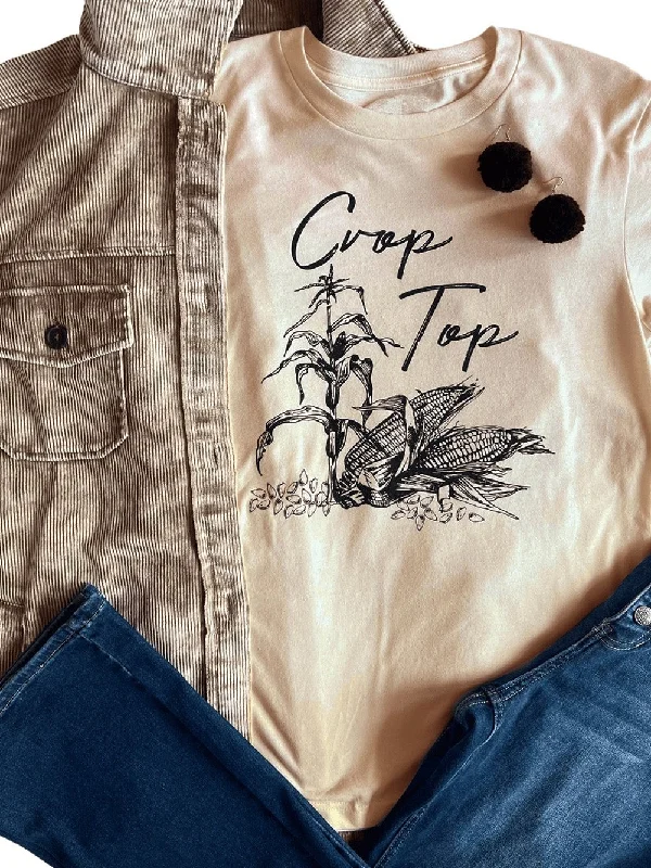 Corn Plant Graphic Khaki Crop Top Tee Polka Dot Checkered Tartan