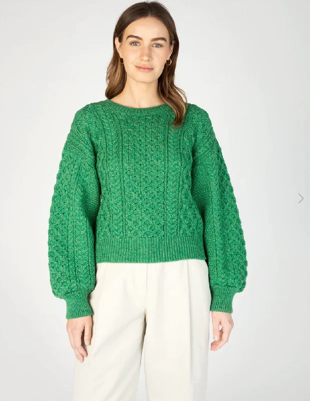 IrelandsEye Honeysuckle Cropped Aran Sweater Green Mesh Fabric Canvas Fabric Denim Fabric