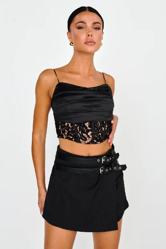 Love Wild Satin & Lace Crop Top Black Anti-Shrink Durable Soft