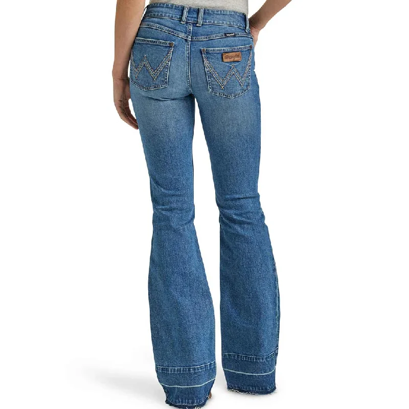 Wrangler Women's Retro Mae Released Hem Mid Rise Trouser Jeans Chinos Cotton Straight Leg