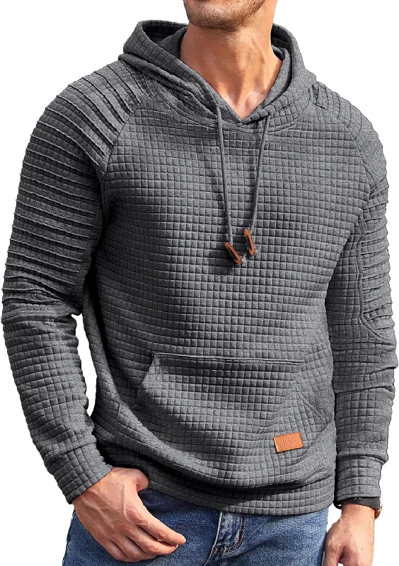 COOFANDY Mens Hoodies Pullover Casaul Long Sleeve Drawstring Waffle Knit Hooded Sweatshirt with Kanga Pocket Bell Sleeve Stylish