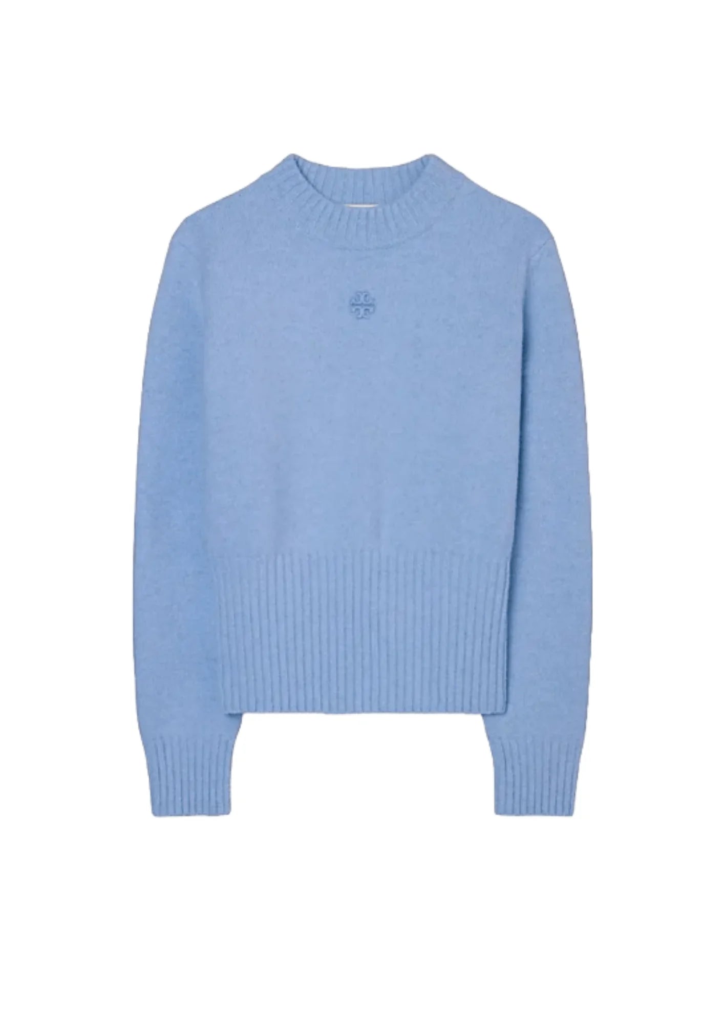 BLUE RIBBED WAIST PULLOVER Shawl Collar Sweater