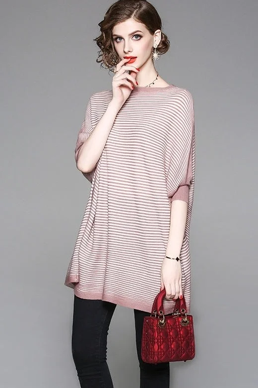 Striped Dolman Sleeve Wool Sweater Cotton Fabric Linen Fabric Terry Fabric