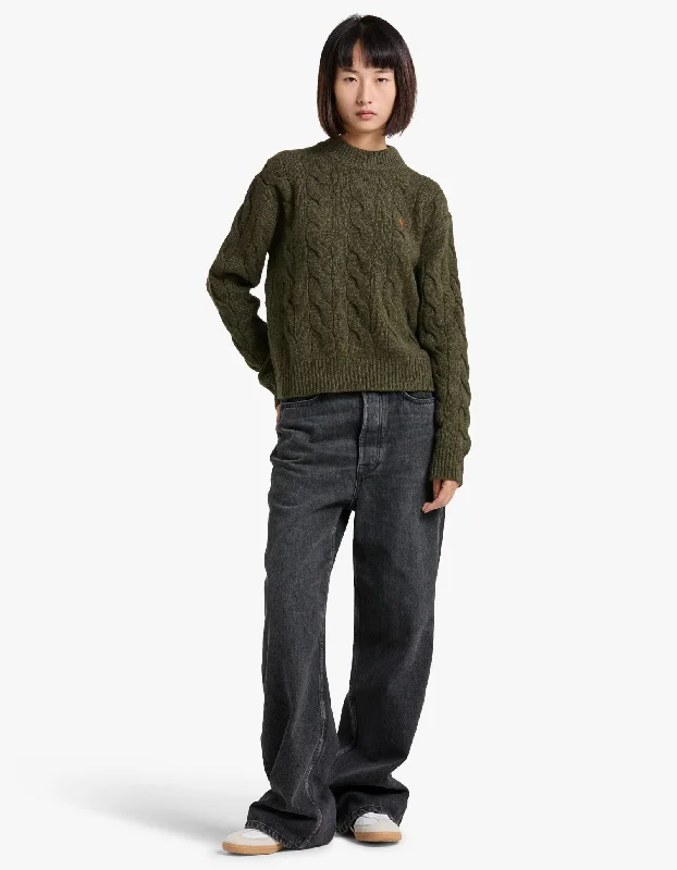 Mockneck L/S Pullover - Olive Marl Chunky Knit Pullover
