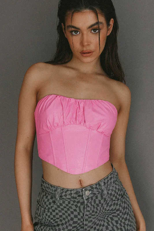 Erikah Strapless Corset Crop Top Pink Crop Top Seamless Stretchy