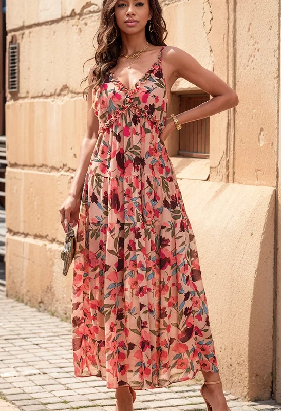 2024 Summer New Sexy Sling Dress Women's Fashion Vacation Style Stylish Floral Print Pullover Long Dress Women Turtleneck Warm Pullover