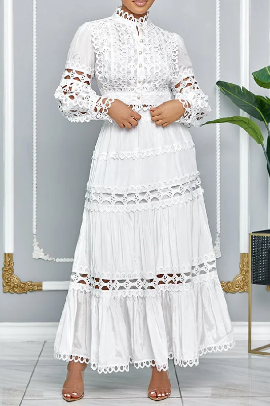 Stunning Crochet Cut-out Crop Top & Maxi Skirt Set Fleece Fabric Down Fabric Feather Fabric