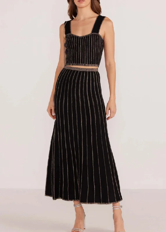 MINKPINK Celia Lurex Stripe Crop Top and skirt Set - Black Champagne ***FINAL SALE*** Rayon Fabric Velvet Fabric Corduroy Fabric