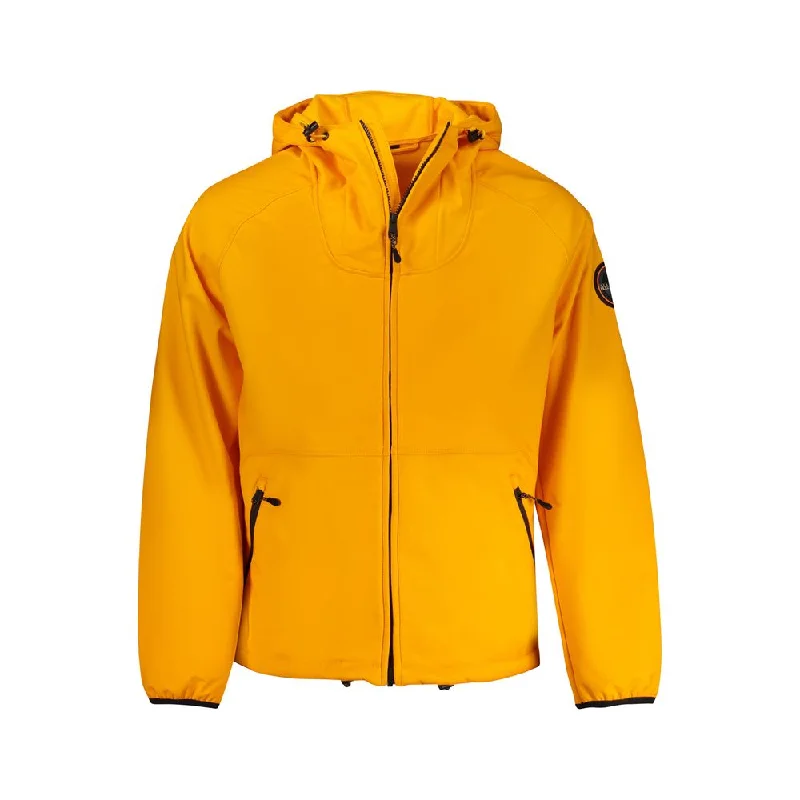 Orange Polyester Men Jacket Collared Jacket Crew Neck Jacket Turtle Neck Jacket