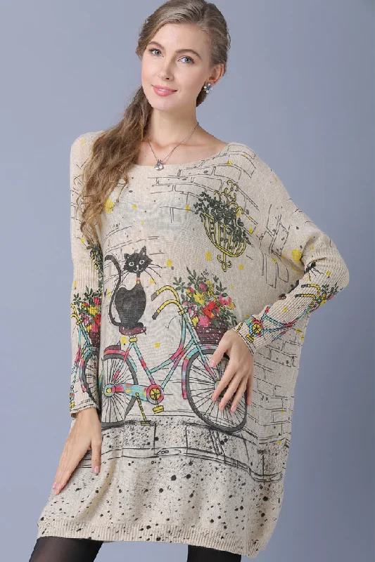 Long Sleeve Boat Neck Loose Sweater Dress Anti-Pilling Anti-Shrink Durable