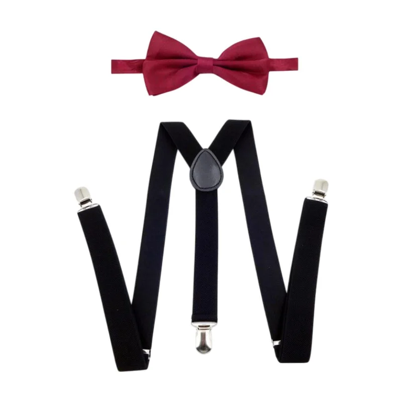 Men Suspenders with Bow Tie Y Back Braces for Trousers Formal Wear Halloween Black Dark Red Trousers Top Rated