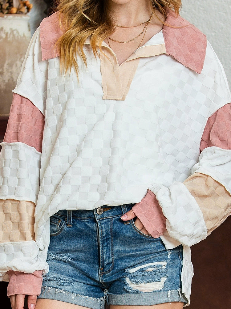 Fashion Loose All-Matching Pullover Sweatshirt Women 2024 Fall and Winter New Arrival Long Sleeves Contrast Color Fashion Pullover Tops Women dolman Sleeve Top