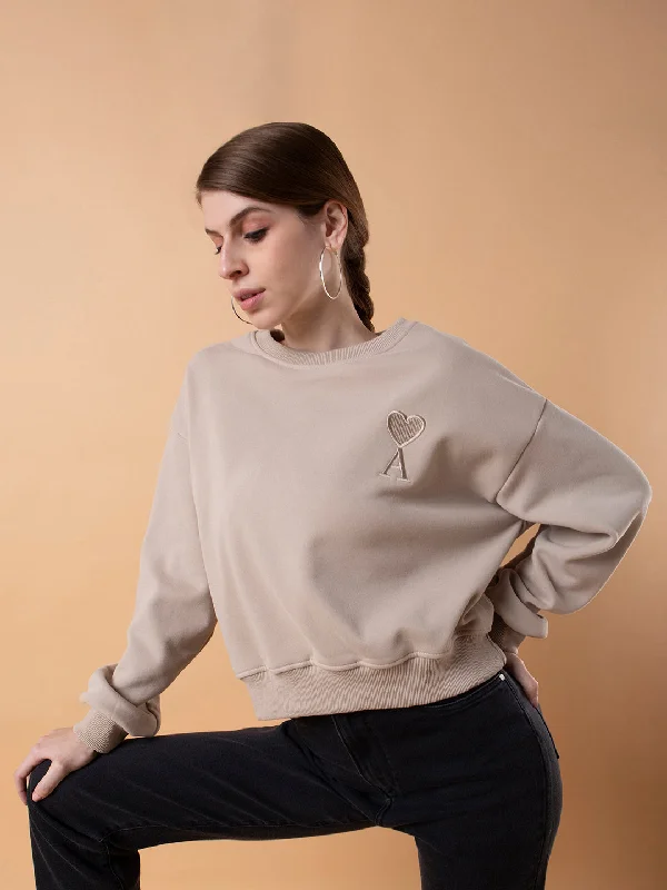 Women Solid Beige Drop Shoulder Pullover-651-Beige Alpaca Blend Soft