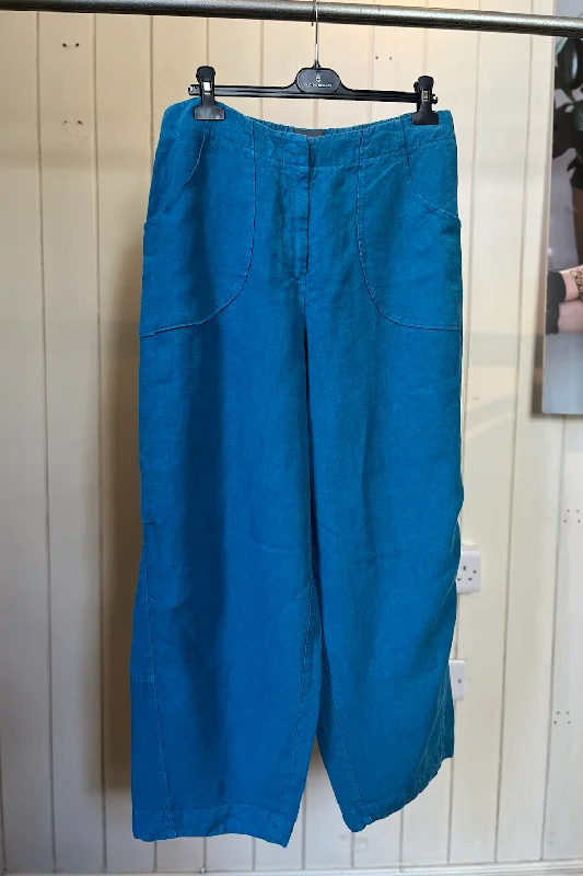 Re-Wear Oska Turquoise Linen Wide Leg Trousers Trousers Running Lightweight