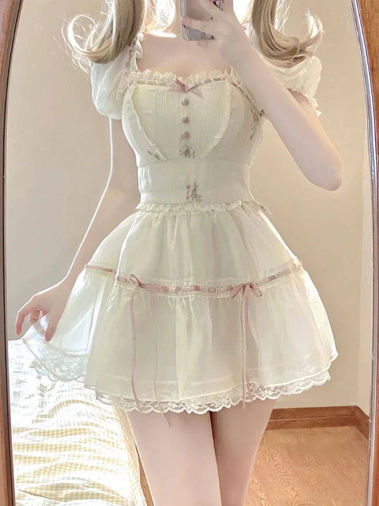 GETADME Kawaii Sweet 2 Piece Dress Set Women 2025 Summer Short Sleeve Y2k Crop Tops + Mini Skirt Female Outfits Korean Fashion Suit Chic Sequined Glittery Shiny