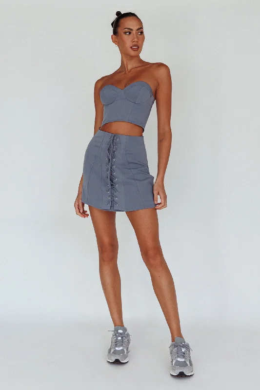 Ventura Bustier Crop Top Suit Grey Wool Fabric Cashmere Fabric Tweed Fabric