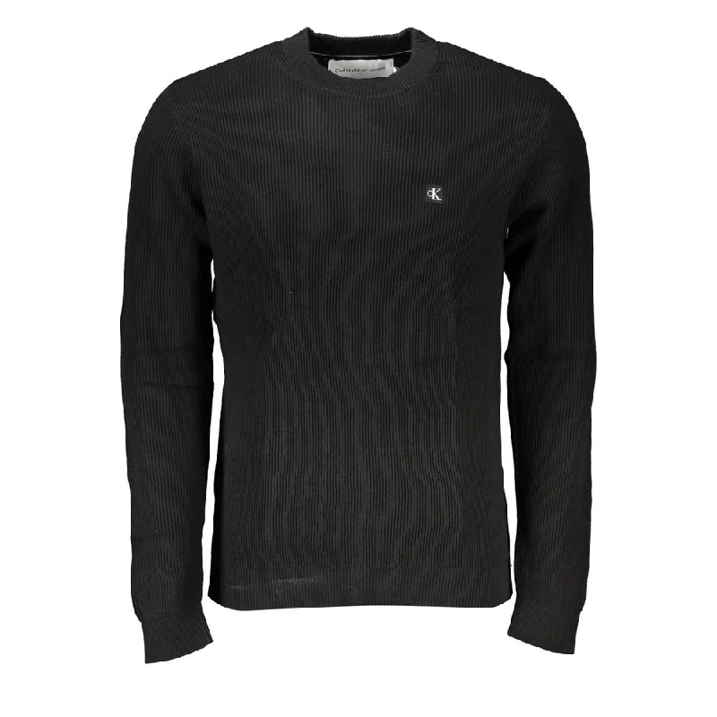 Sleek Black Crew Neck Sweater With Logo Tailored Straight A-Line