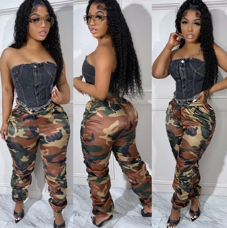 Women'S Fashion Casual Creased Sport Camouflage Printed Trousers Trousers Harem Relaxed Fit