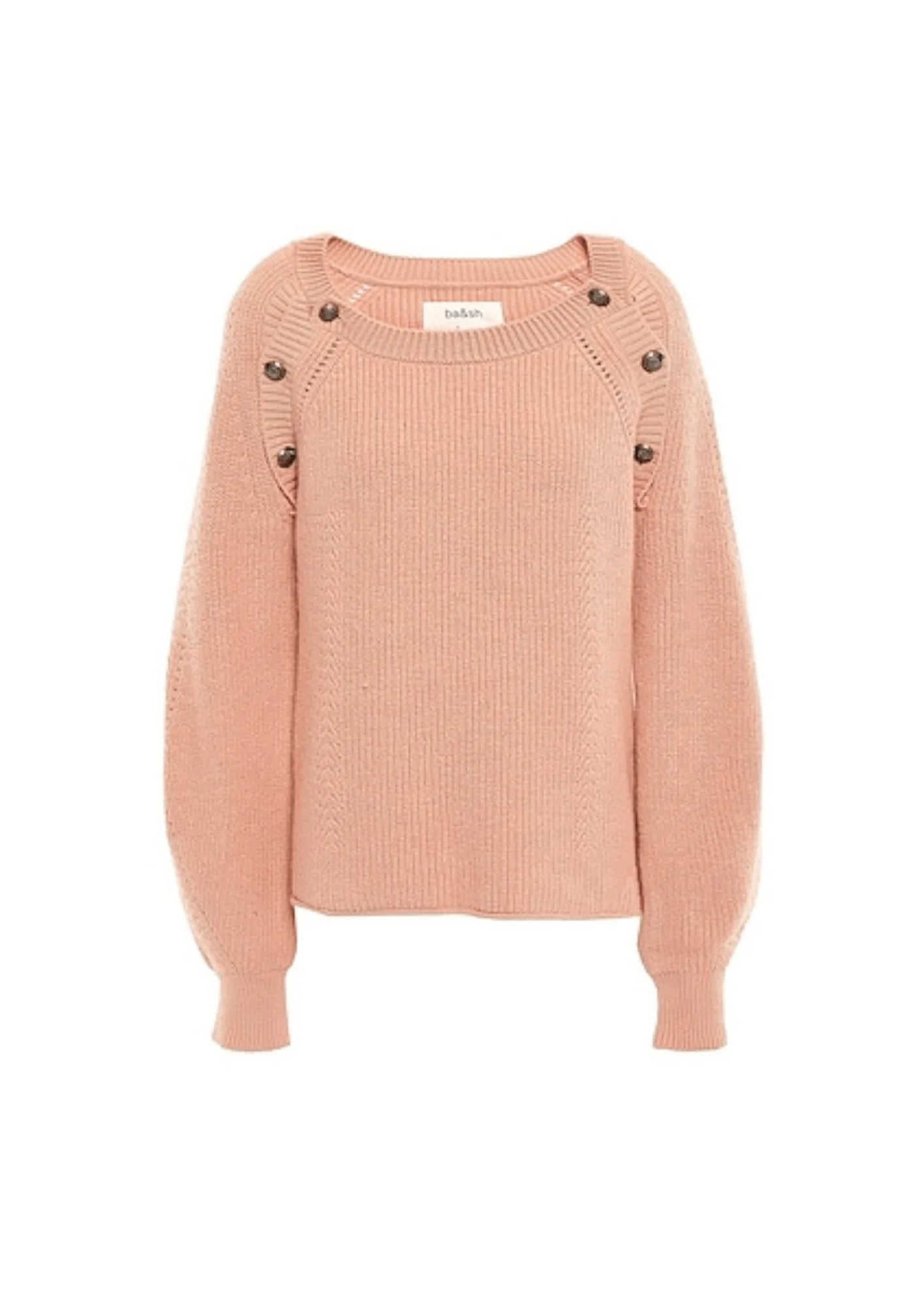 NUDE PUFFED SLEEVES PULLOVER V-Neck Stylish Pullover