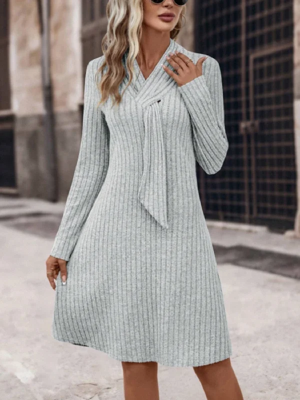 Blue Zone Planet |  Ribbed Long Sleeve Sweater Dress Terry Terry Cloth Terry Knit
