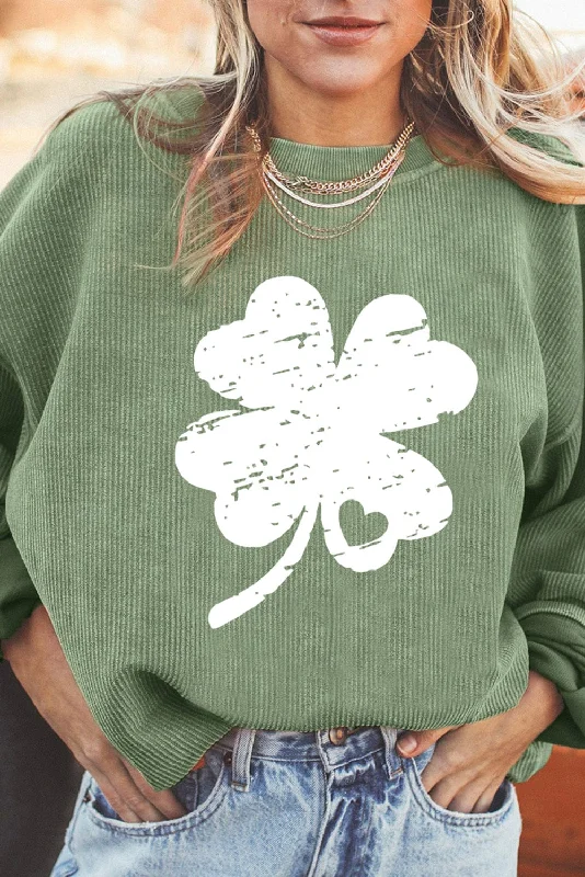 Cute Clover Print Pullover Cable Knit Chunky