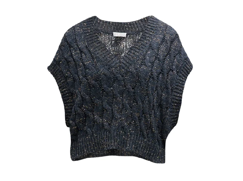 Brunello Cucinelli Cable Sequin Sweater Vest Chenille Blend Fleece Blend Nylon Blend