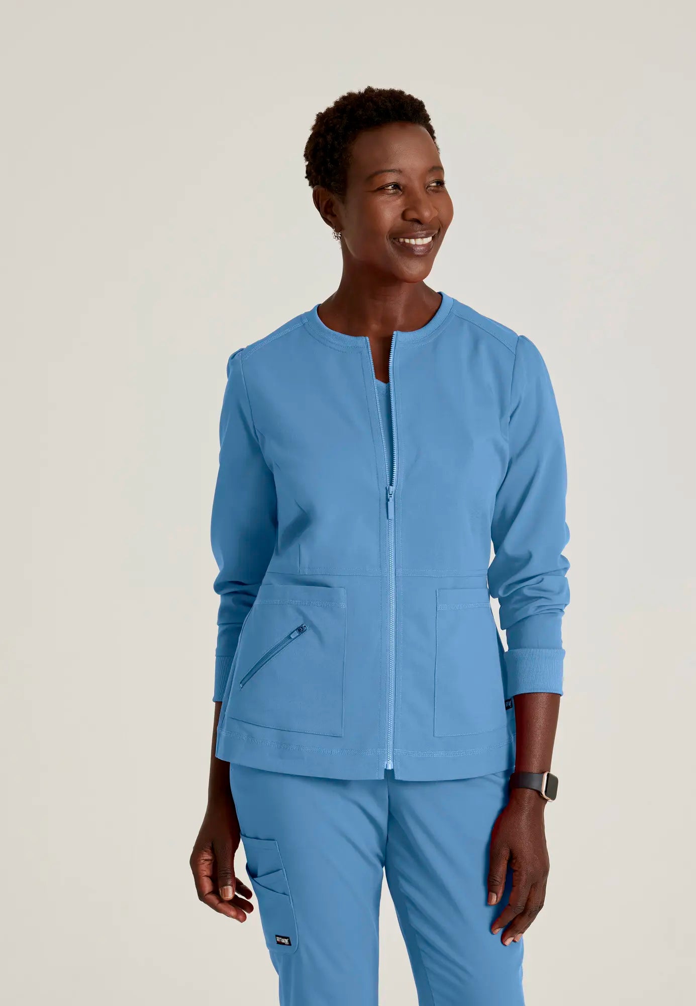 Grey's Anatomy Women's Millie Jacket - Ceil Blue Front Pockets Side Pockets Patch Pockets