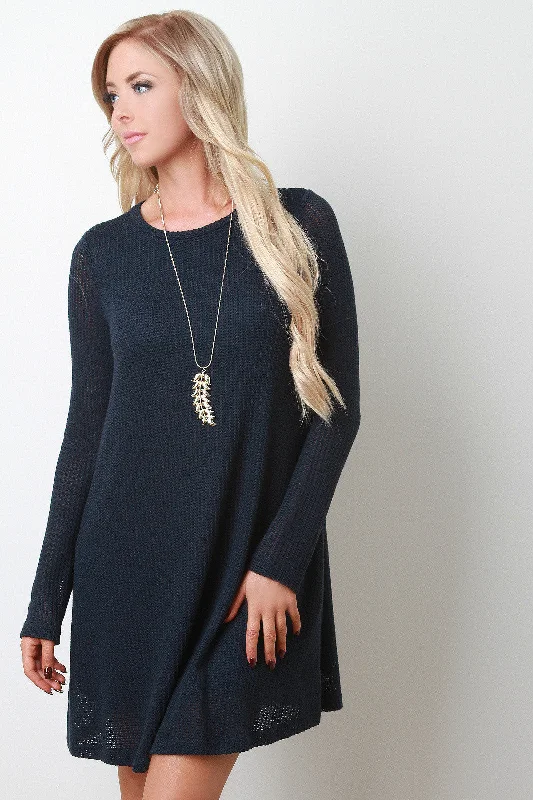 Loose Knit Long Sleeves Sweater Dress Graphic Sweater Embroidered Appliqued