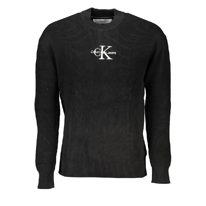 Sleek Cotton Crew Neck Sweater With Contrast Details Boat Neck Shawl Collar Notched Collar