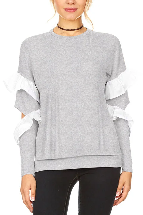 Ruffle Reality Pullover Top Batwing Sleeve Top