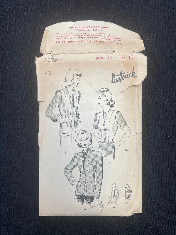1940's Butterick 2098 Sewing Pattern - Vests and Jacket Ribbed Jacket Pleated Jacket Ruffled Jacket