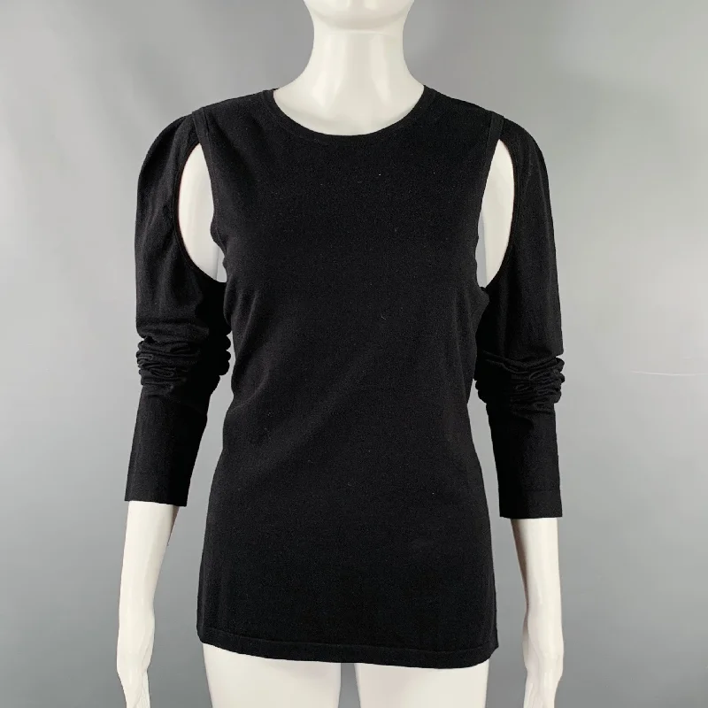 HELMUT LANG Size L Black Cut Out Crew Neck Pullover Bardot Neck Top