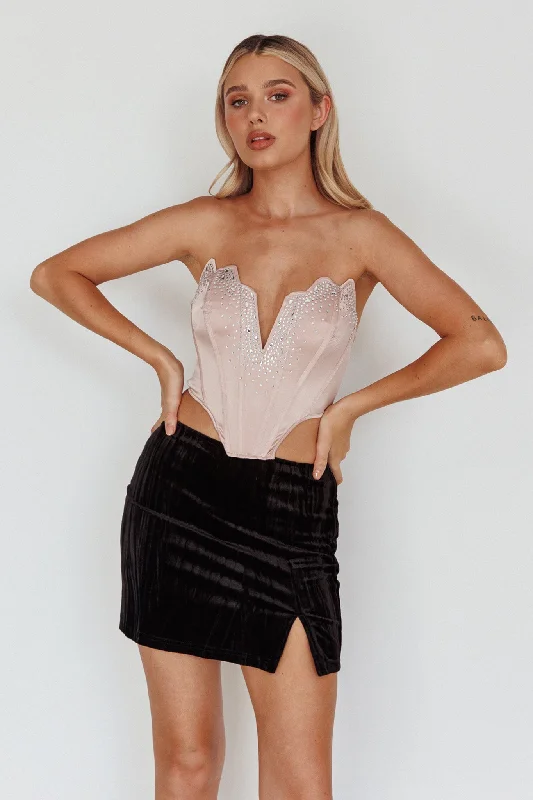 Up All Night Diamante Crop Top Blush Rayon Velvet Corduroy