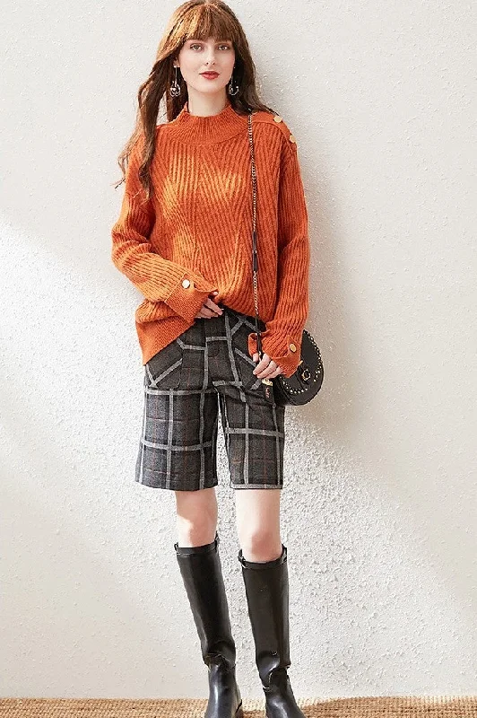 Orange Wool Sweater W/ Gold Buttons Hooded Caped Shawl Collar