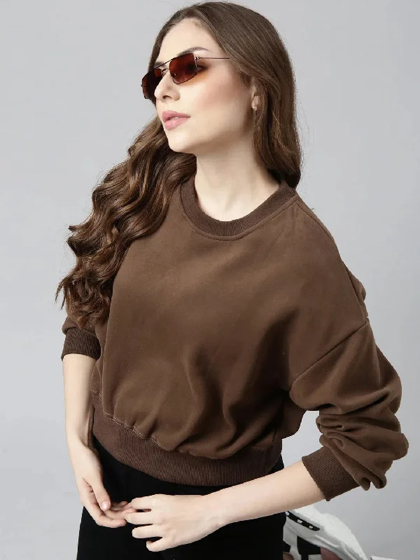 Women Brown Solid Pullover Sweatshirt-CHN-601-Brown Cashmere Luxurious Pullover